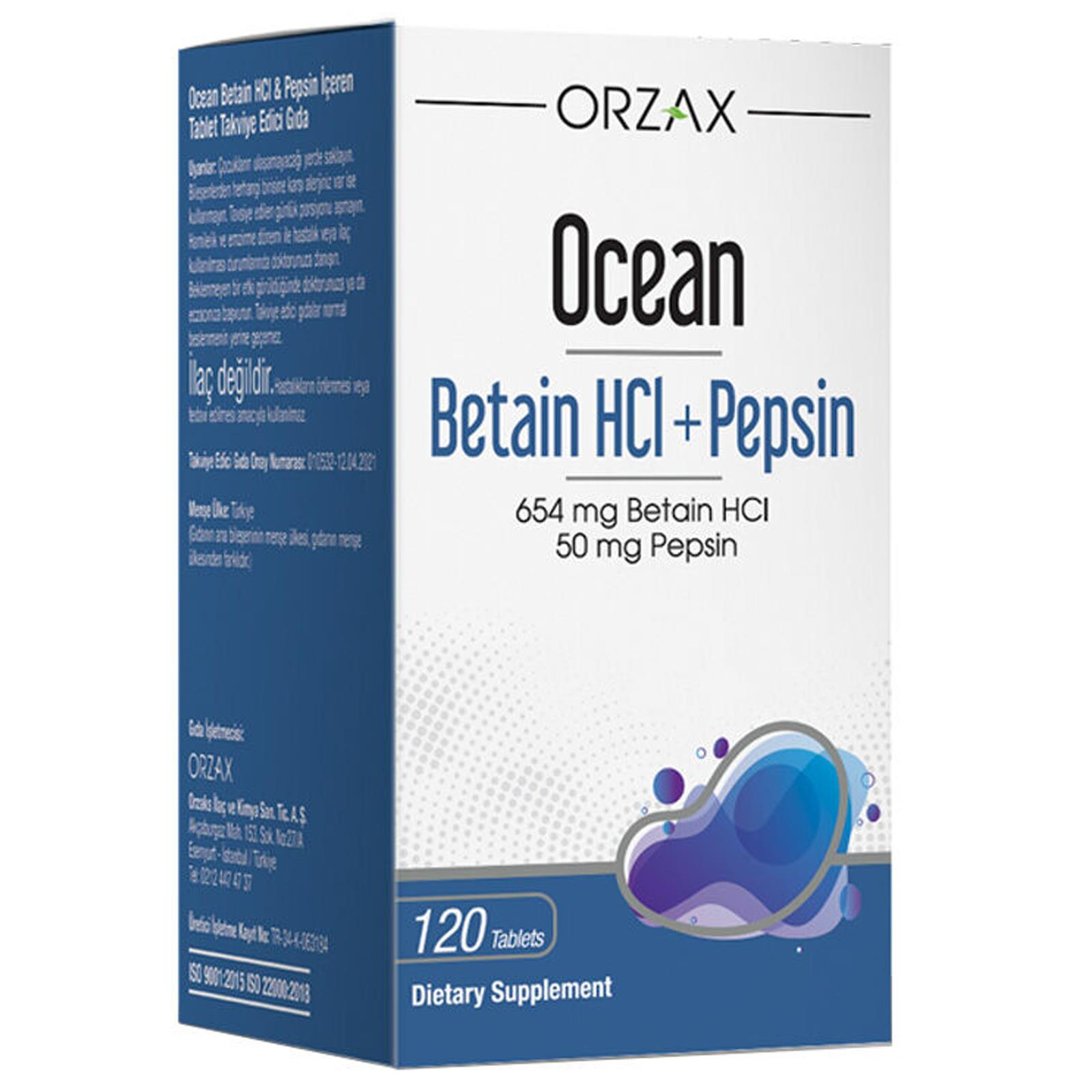 Ocean Betain HCI+ Pepsin Takviye Edici Gıda 120 Tablet