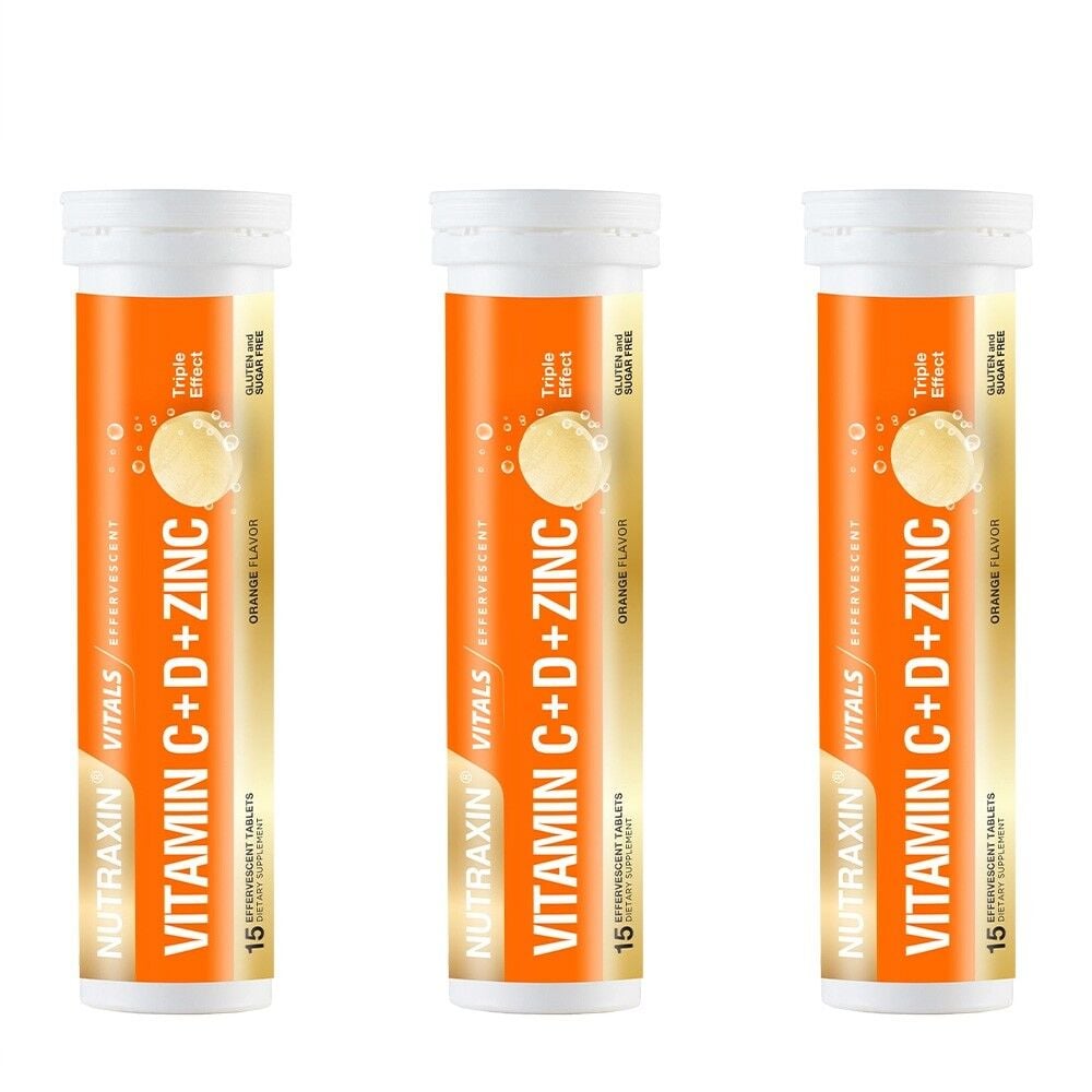 Nutraxin Vitamin C D Ve Çinko Üçlü Etki 15 Efervesan Tablet 3 ADET