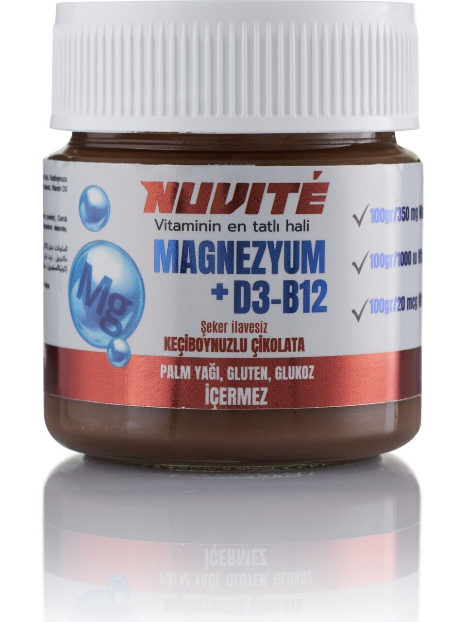 Nuvite Magnezyum + D3 + B12’LI Keçiboynuzlu Şekersiz Vitaminli Çikolata 200GR