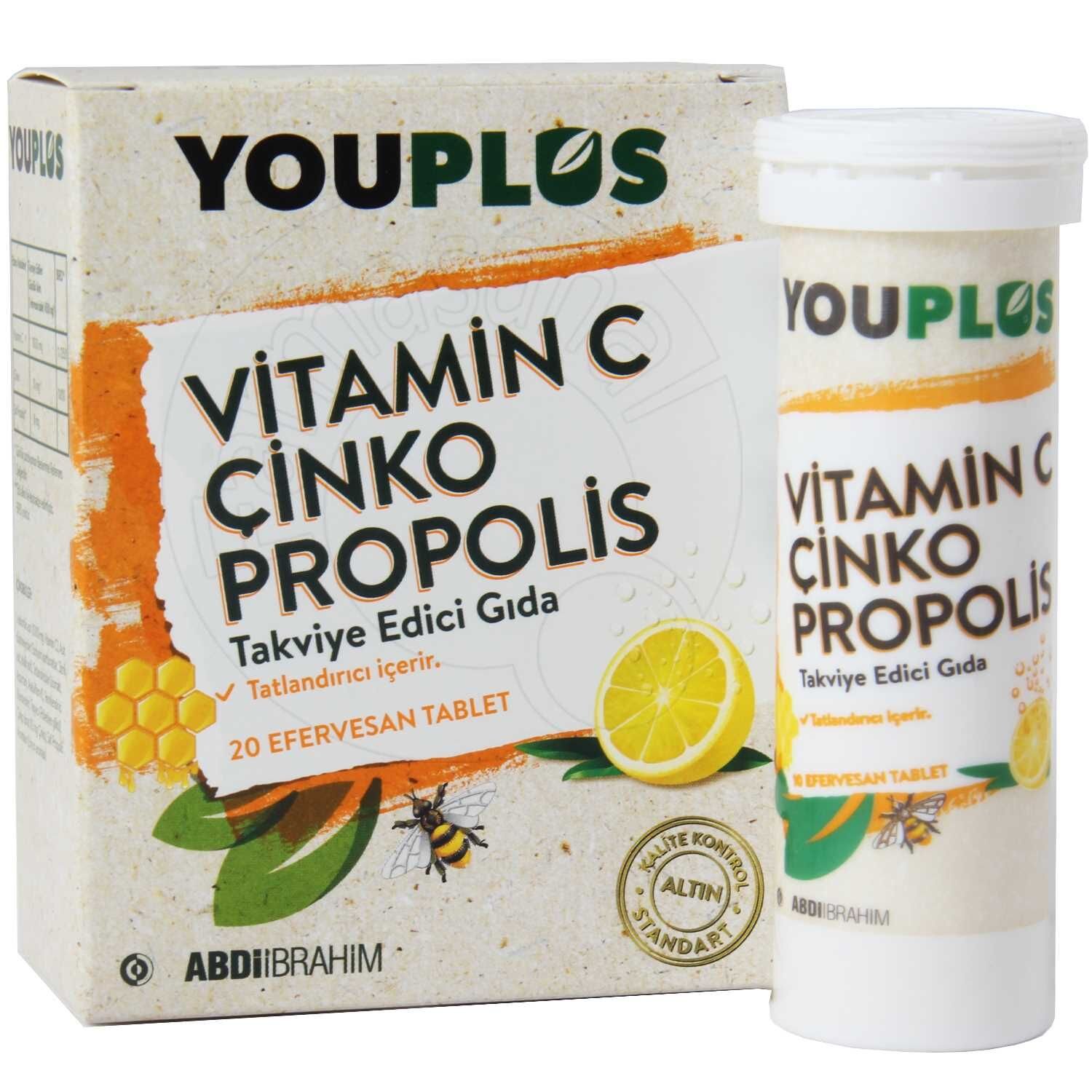 Youplus Vitamin C Çinko Propolis 20 Efervesan Tablet