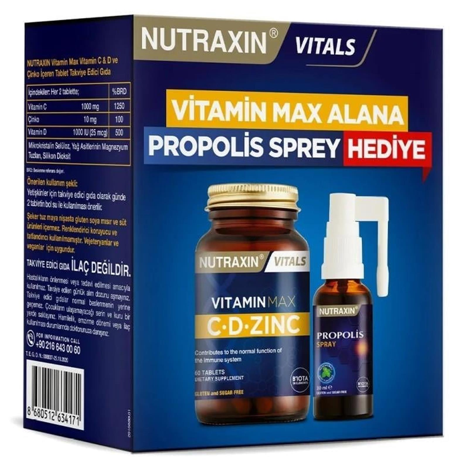 Nutraxin Vitamin Max C-D-Zinc 60 Tablet + Propolis Sprey 30 ml