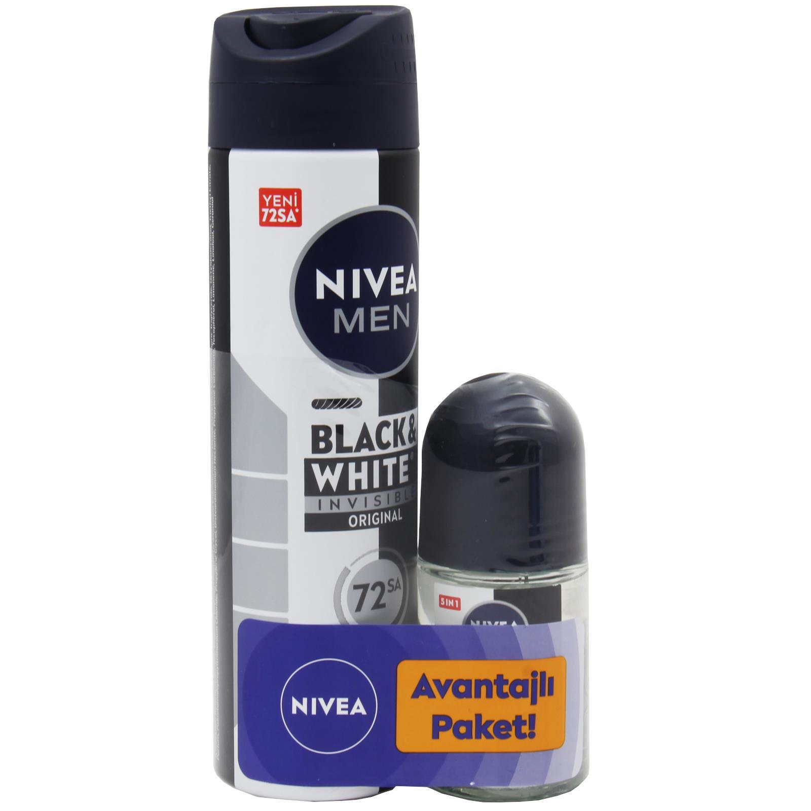 Nivea Men Black & White Invisible Erkek Deodorant Sprey 150 ml + Roll-On 25 ml