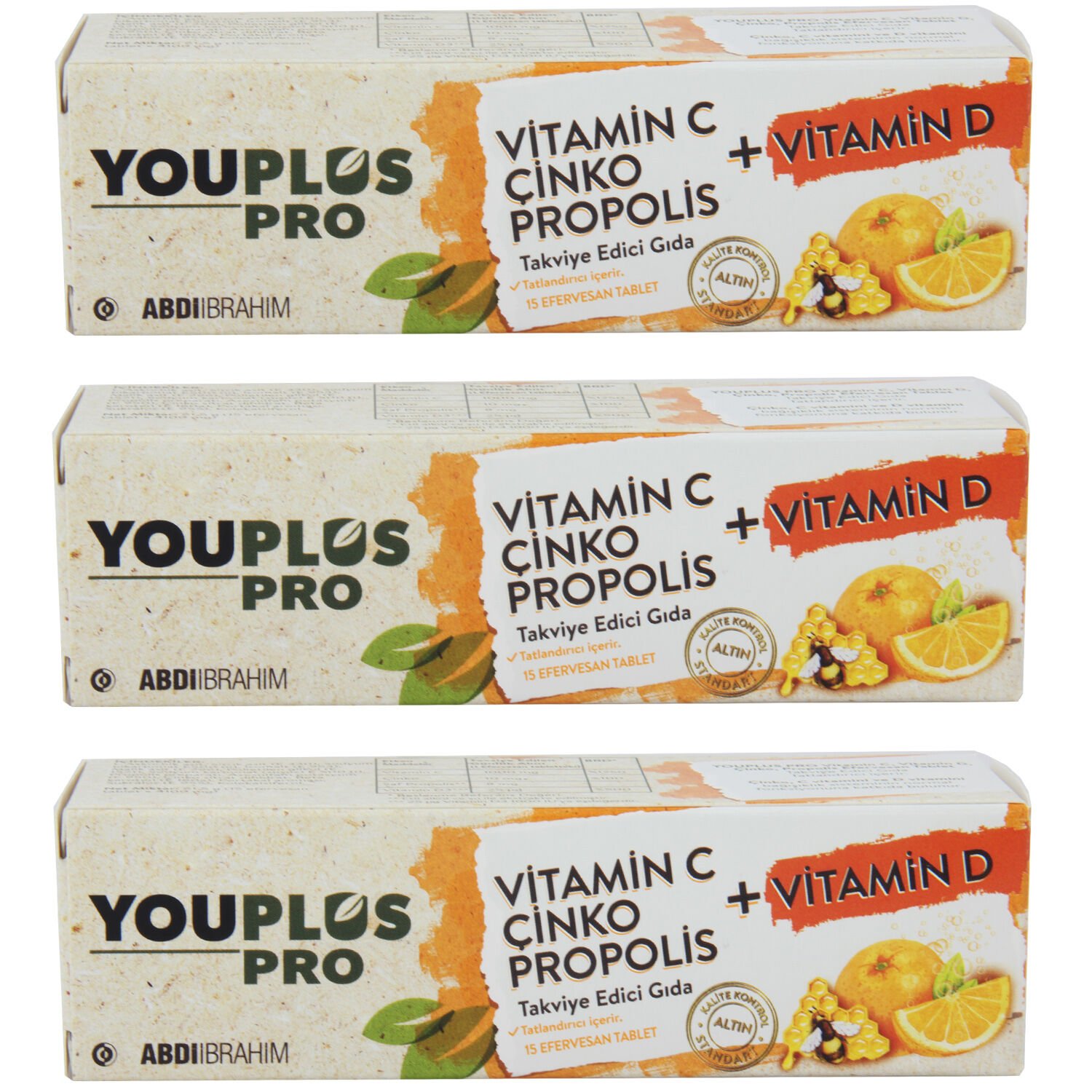 Youplus Pro Vitamin C Çinko Propolis Vitamin D 15 Efervesan Tablet 3 ADET
