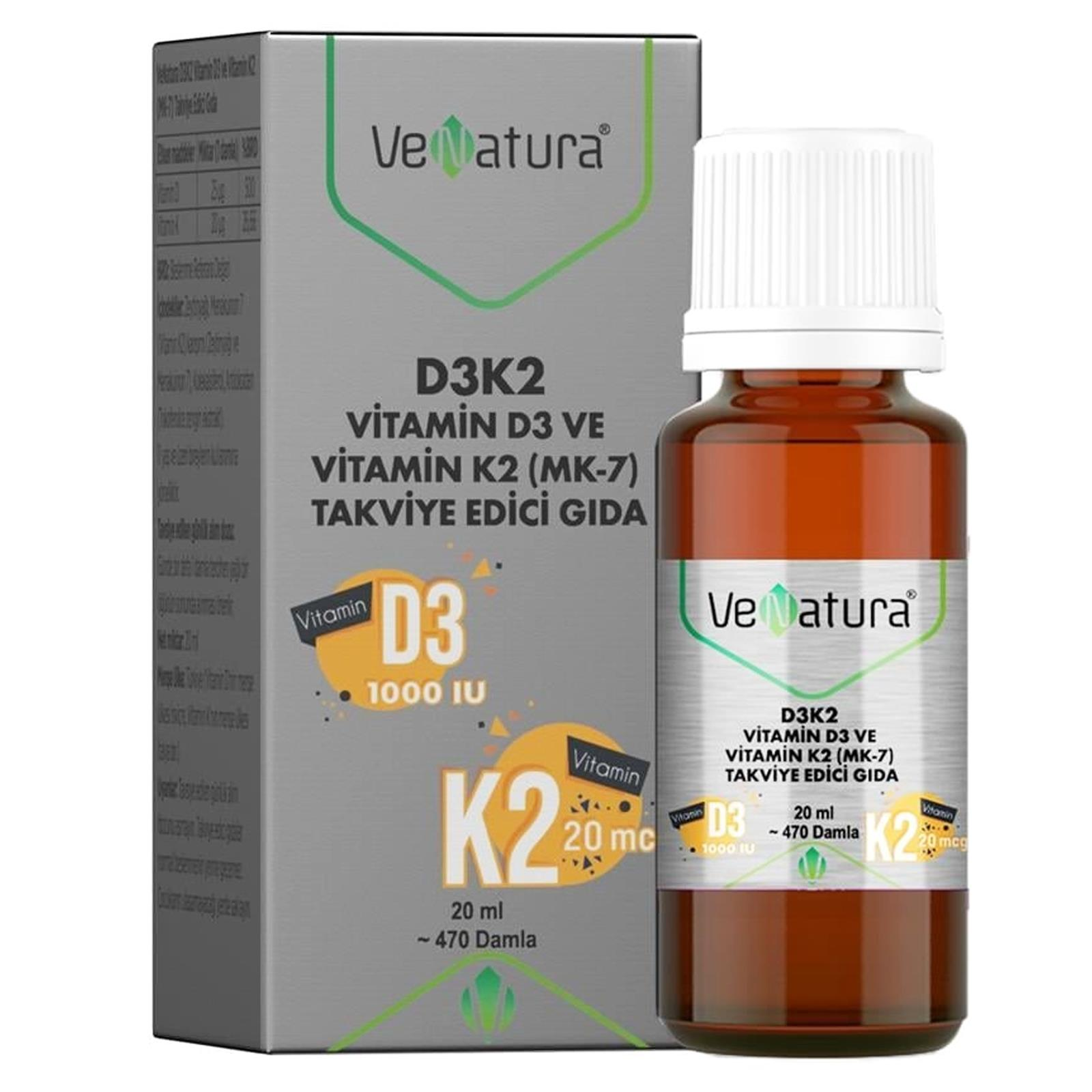 Venatura D3K2 Vitamin D3 Ve K2 (MK-7) Damla 20 ml