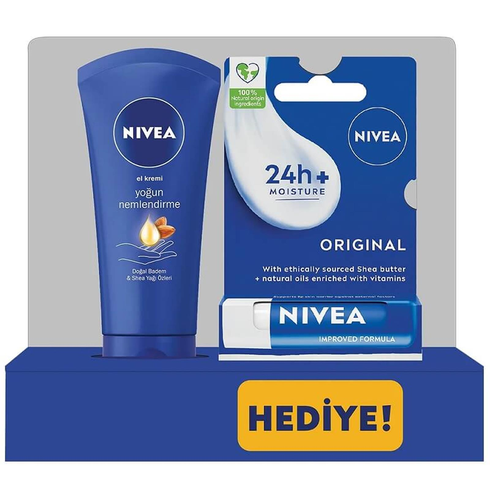 Nivea Yoğun Nemlendirici El Kremi 75 ml + Nivea Original Care Dudak Bakım Kremi 4,8 gr