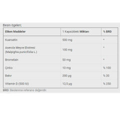 Dinamis Quercetin Bromelain Aserola Ekstresi İçeren Takviye Edici Gıda 30 Kapsül