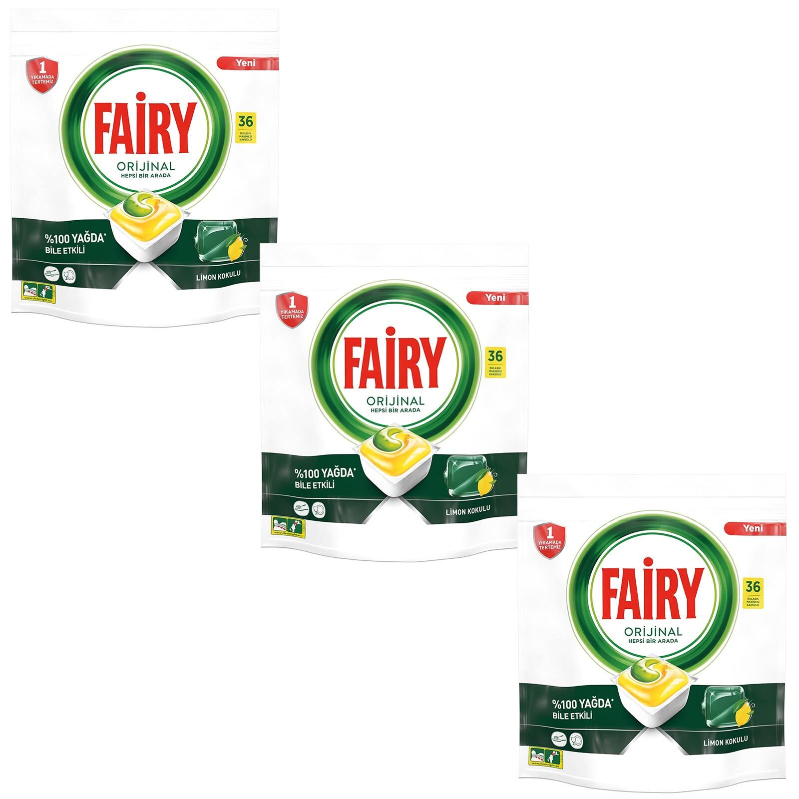 Fairy Hepsi Bir Arada Limon Kokulu Bulaşık Makinesi Kapsülü 36 lı 3 ADET