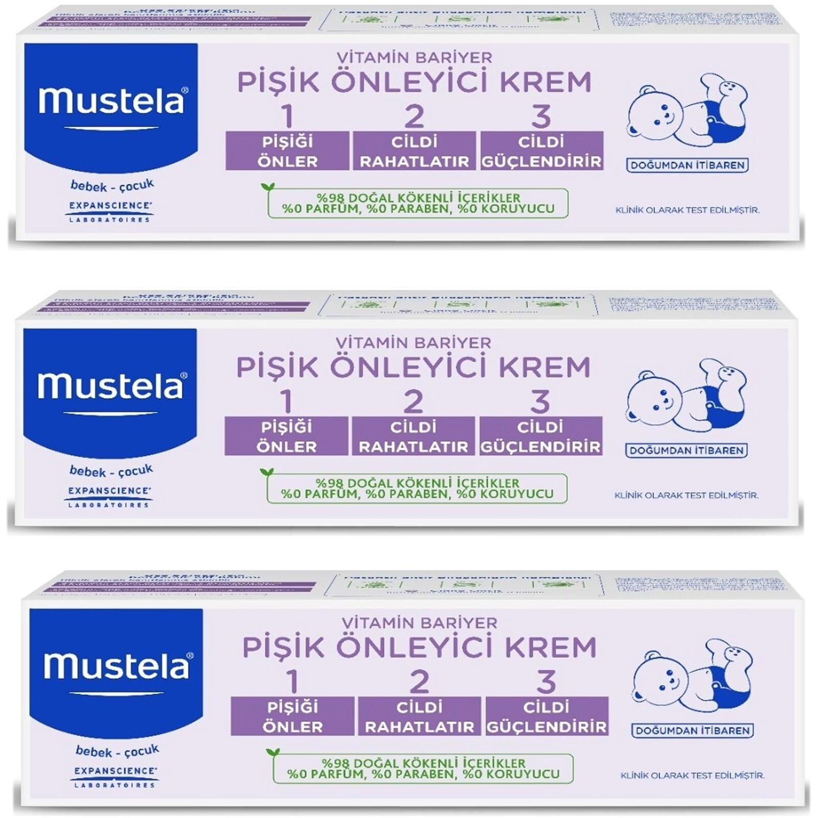 Mustela Vitamin Barrier 1-2-3 Pişik Kremi 100 ml 3 ADET