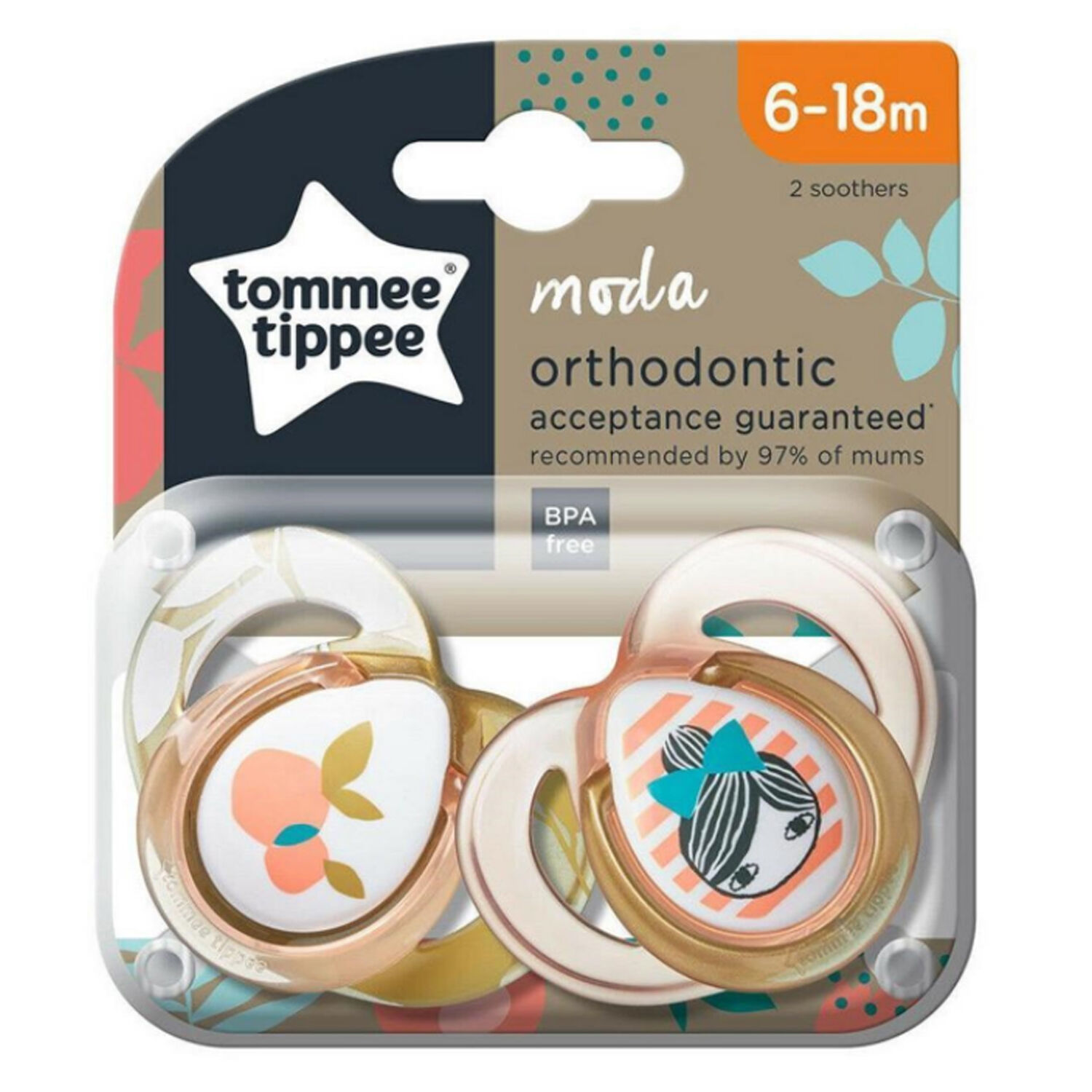 Tommee Tippee Moda Ortodontik 2'li Emzik 6-18 Ay Desenli Pembe