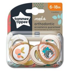 Tommee Tippee Moda Ortodontik 2'li Emzik 6-18 Ay Desenli Pembe