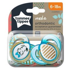 Tommee Tippee Moda Ortodontik 2'li Emzik 6-18 Ay Desenli Turkuaz