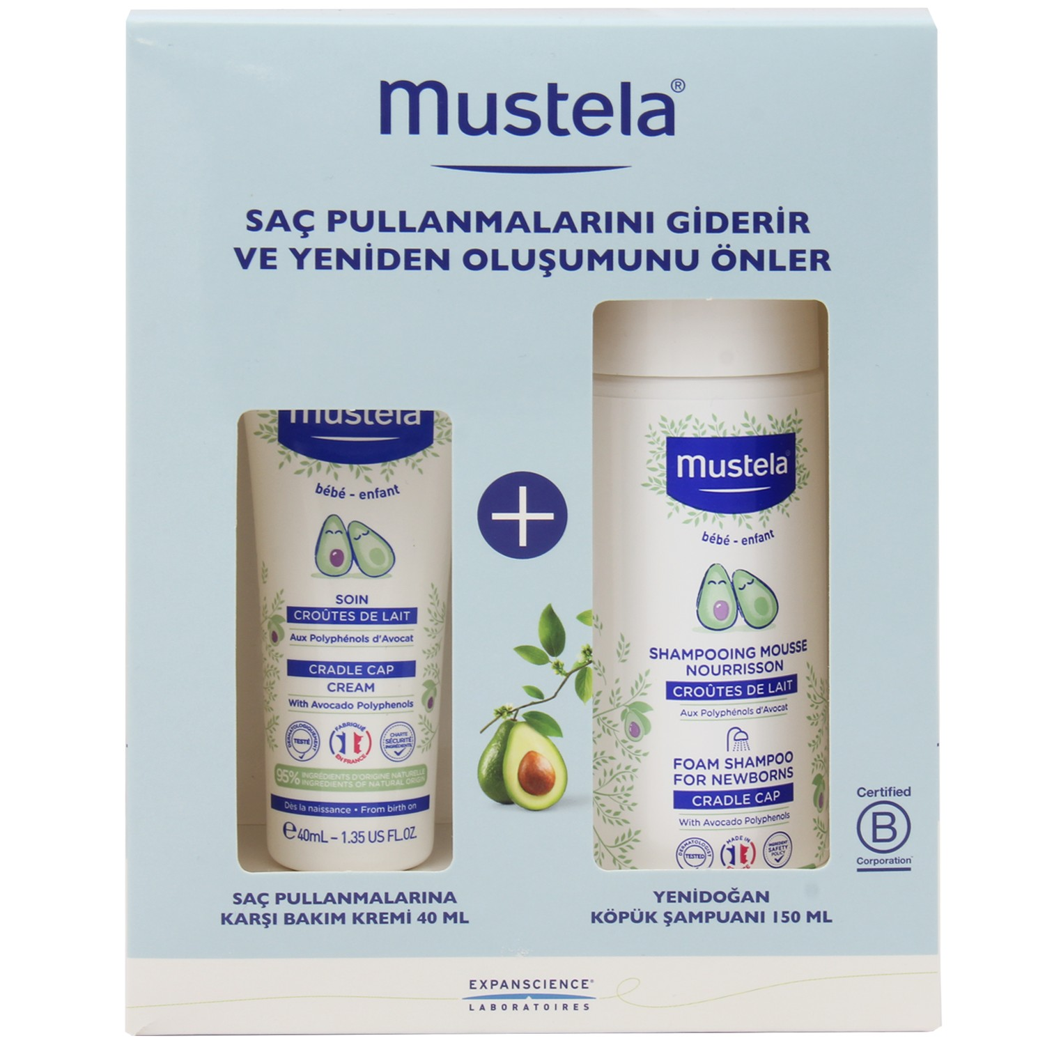 Mustela Konak Önleyici Yenidoğan Köpük Şampuanı 150 ml + Saç Pullanma Karşıtı Krem 40 ml Kofre