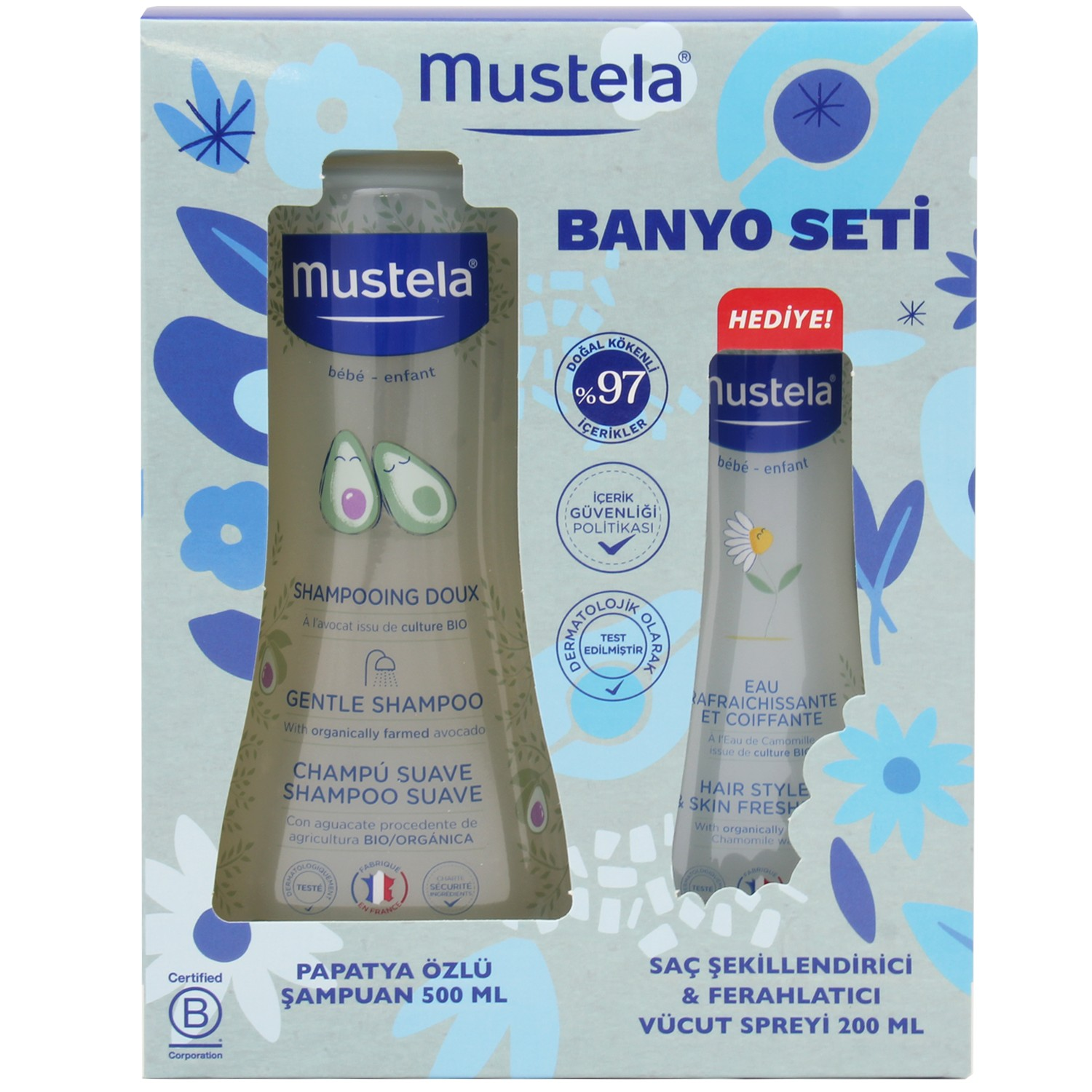 Mustela Banyo Seti Papatya Özlü Şampuan 500 ml + Saç Şekillendirici Ve Ferahlatıcı Vücut Spreyi 200 ml