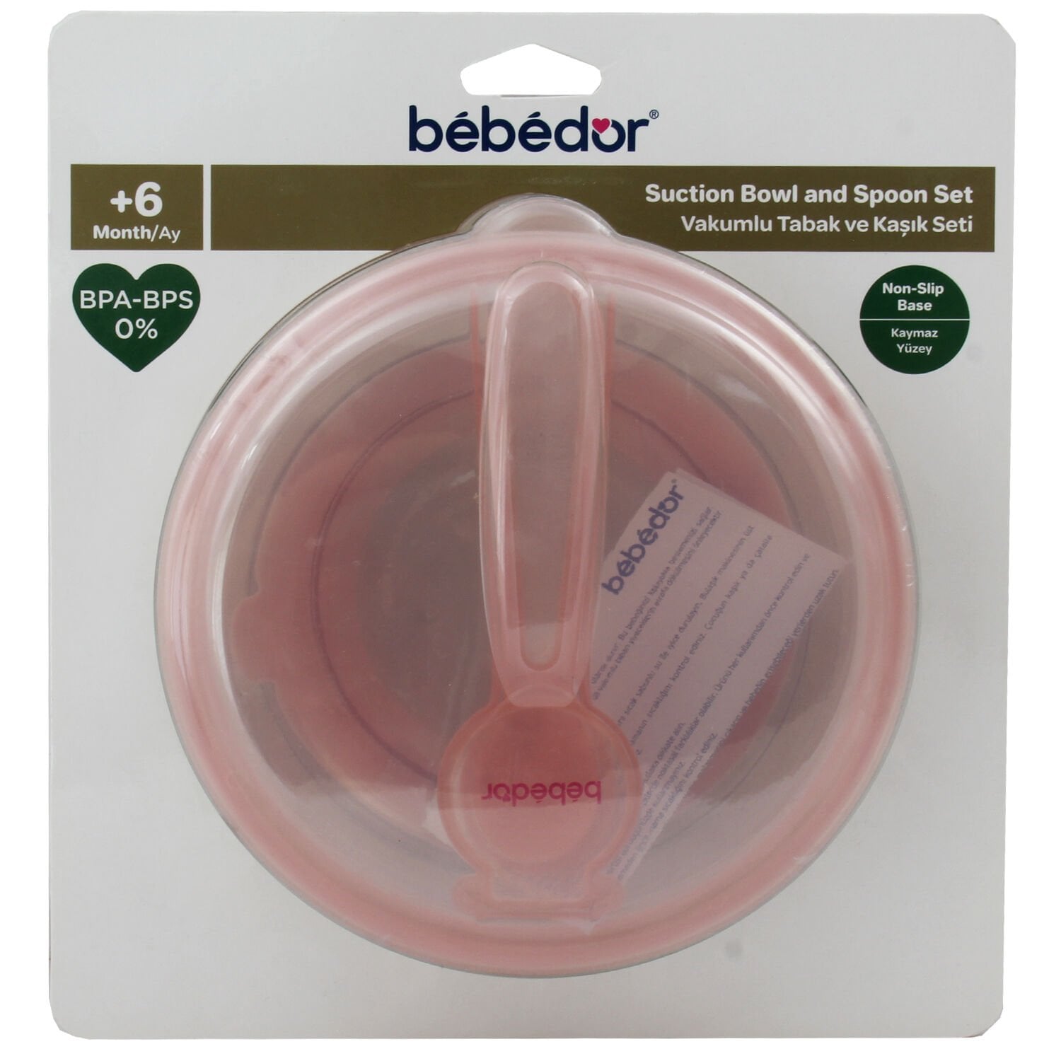 Bebedor Vakumlu Tabak Ve Kaşık Seti Pembe