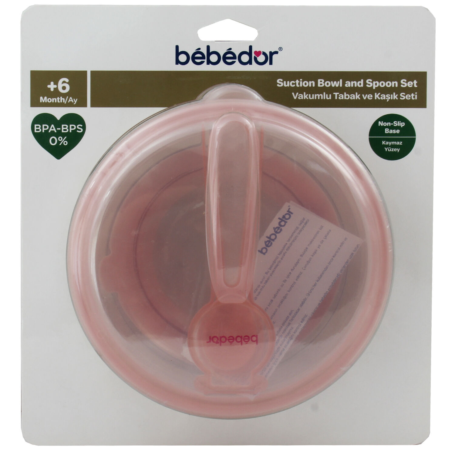 Bebedor Vakumlu Tabak Ve Kaşık Seti Pembe