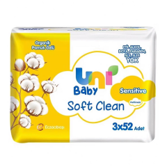 Uni Baby Soft Clean Organik Pamuk Özlü Islak Mendil 3 x 52 Adet