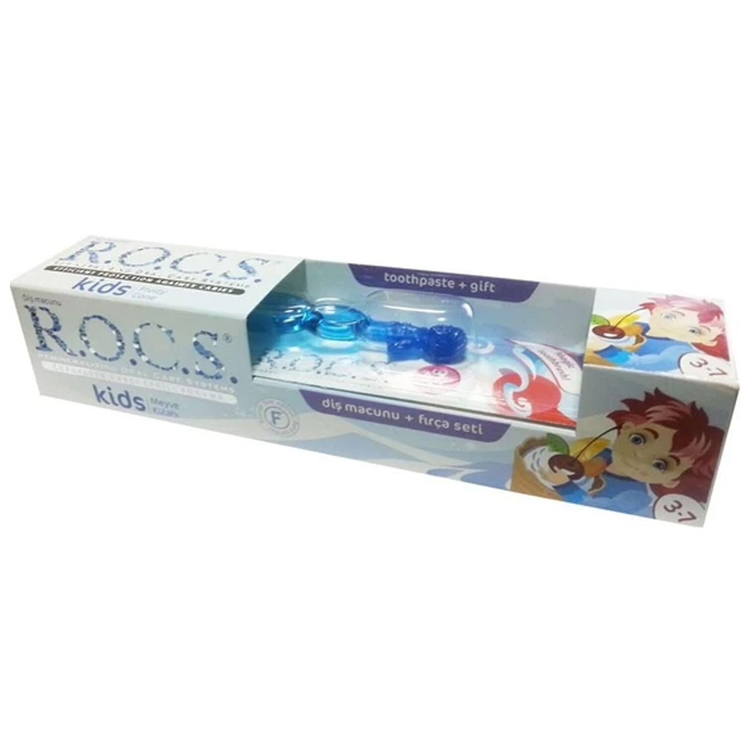Rocs Kids 3-7 Yaş Arası Meyve Külahı Diş Macunu Ve Fırça Seti Mavi