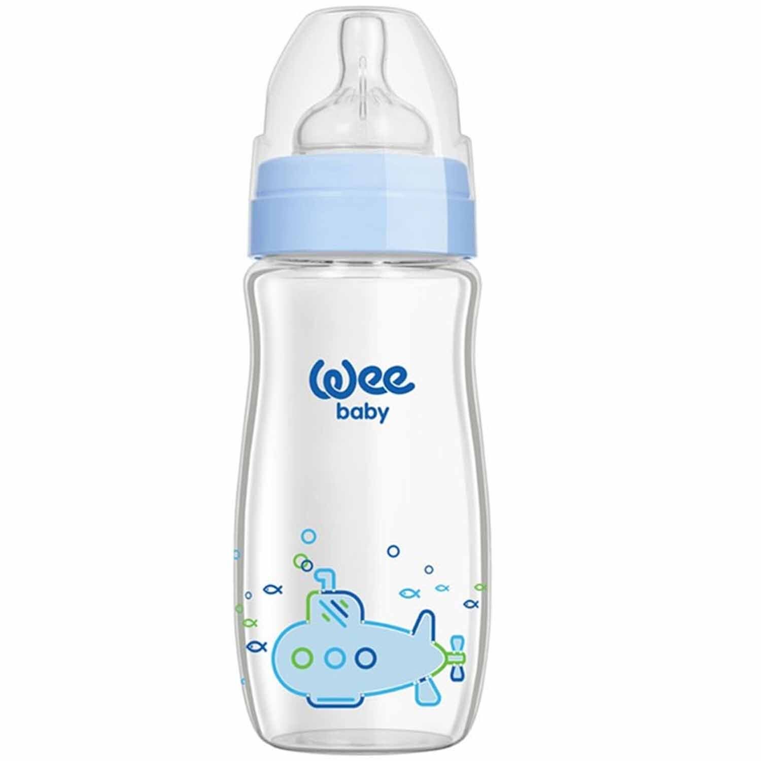 Wee Baby Klasik Plus Geniş Ağızlı Cam Biberon 280 ml Mavi