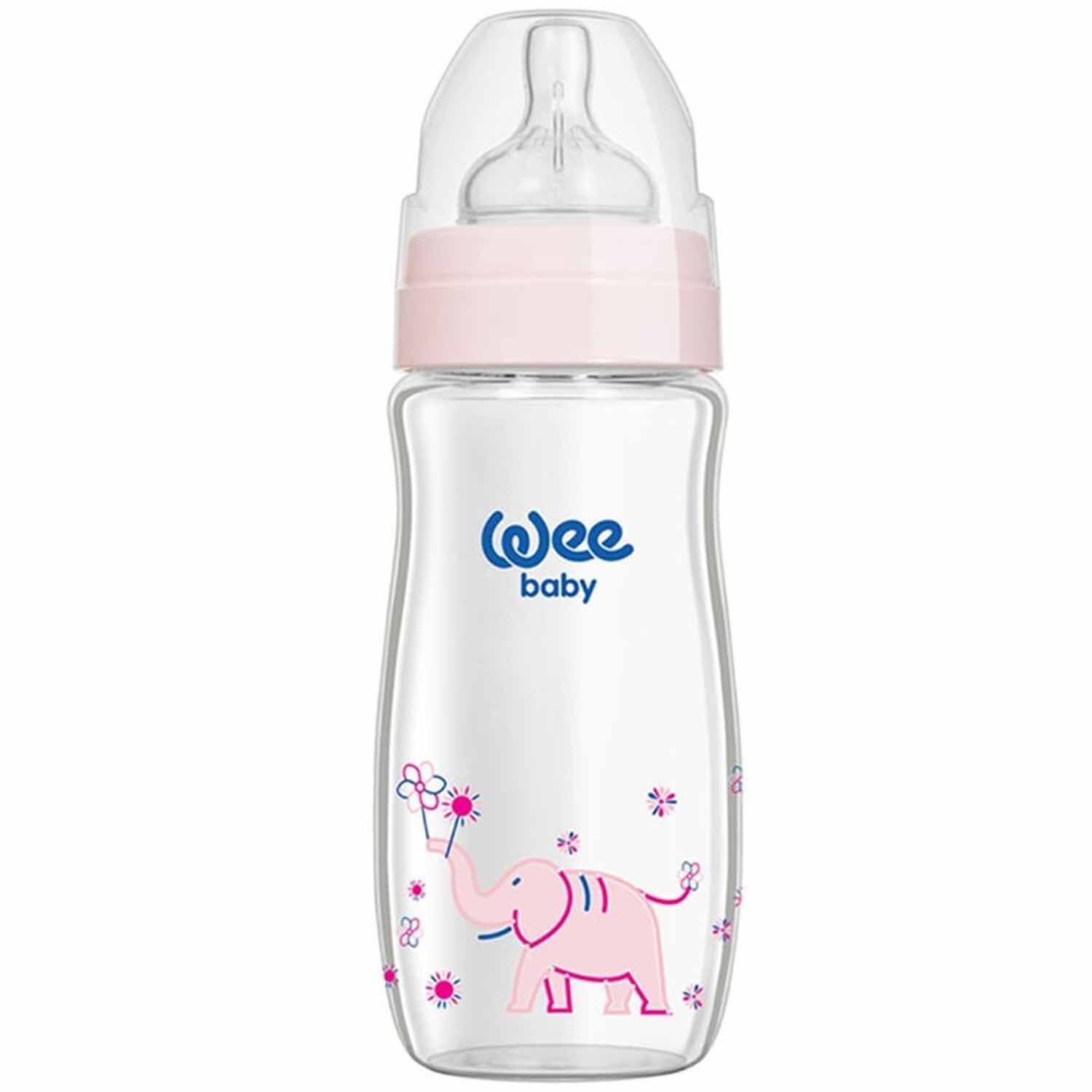 Wee Baby Klasik Plus Geniş Ağızlı Cam Biberon 280 ml Pembe