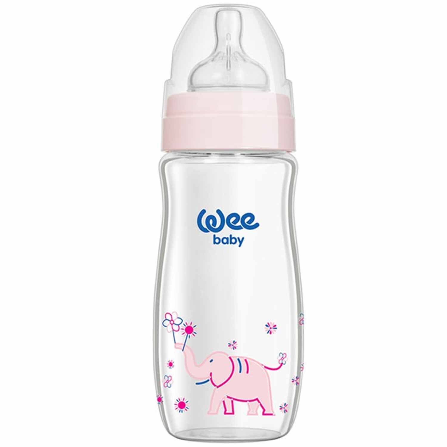 Wee Baby Klasik Plus Geniş Ağızlı Cam Biberon 280 ml Pembe