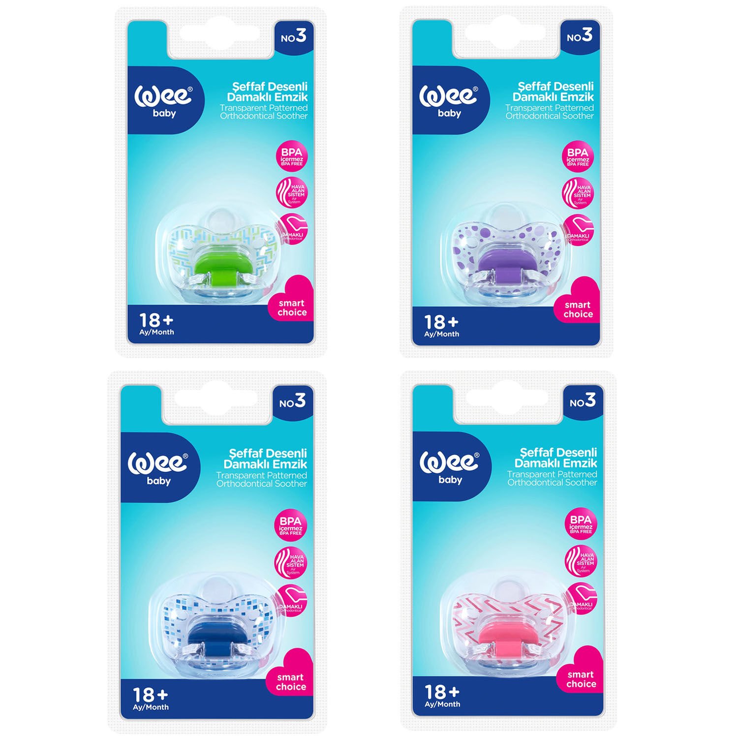 Wee Baby Şeffaf Desenli Damaklı No 3 Emzik 18+ Ay