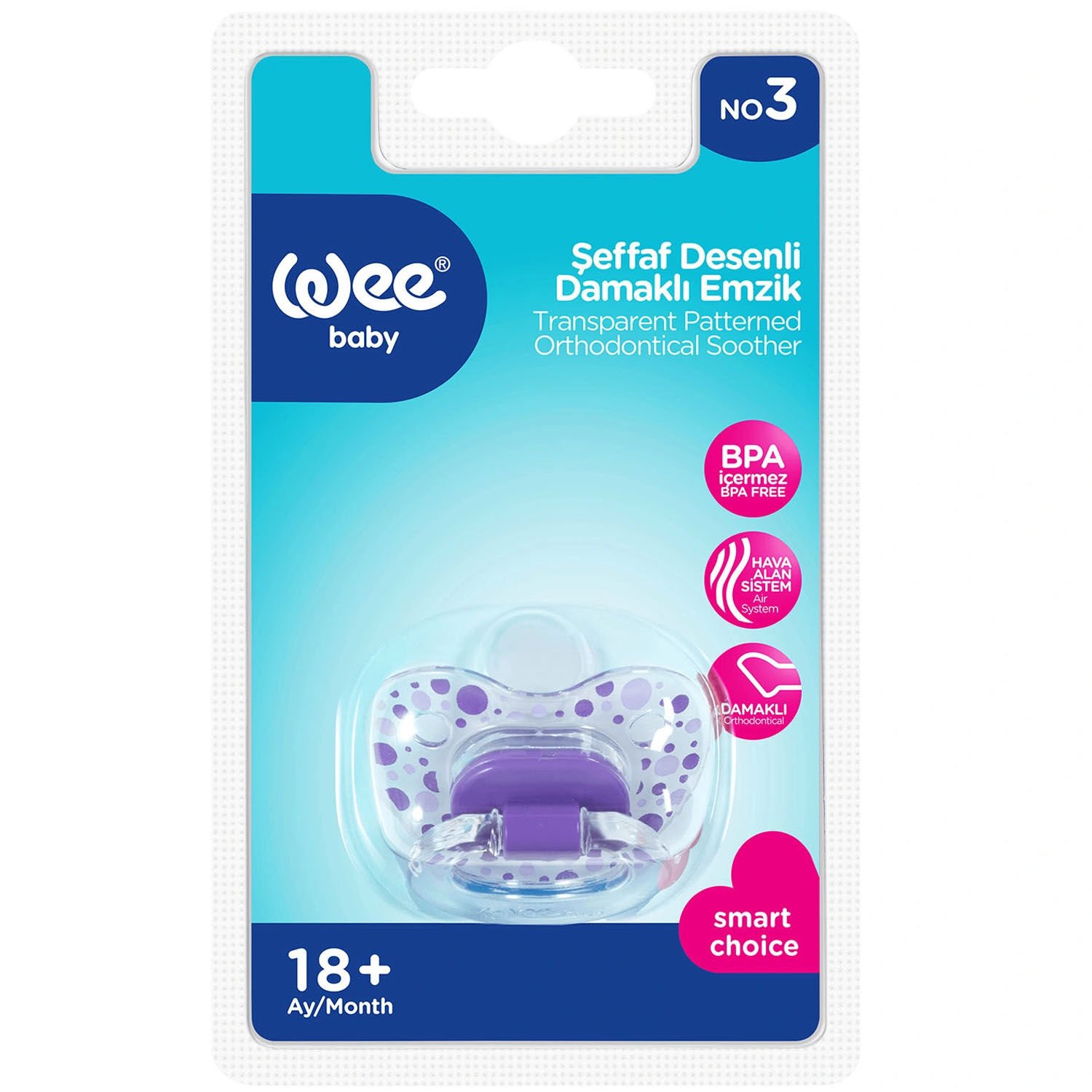 Wee Baby Şeffaf Desenli Damaklı No 3 Emzik 18+ Ay Mor