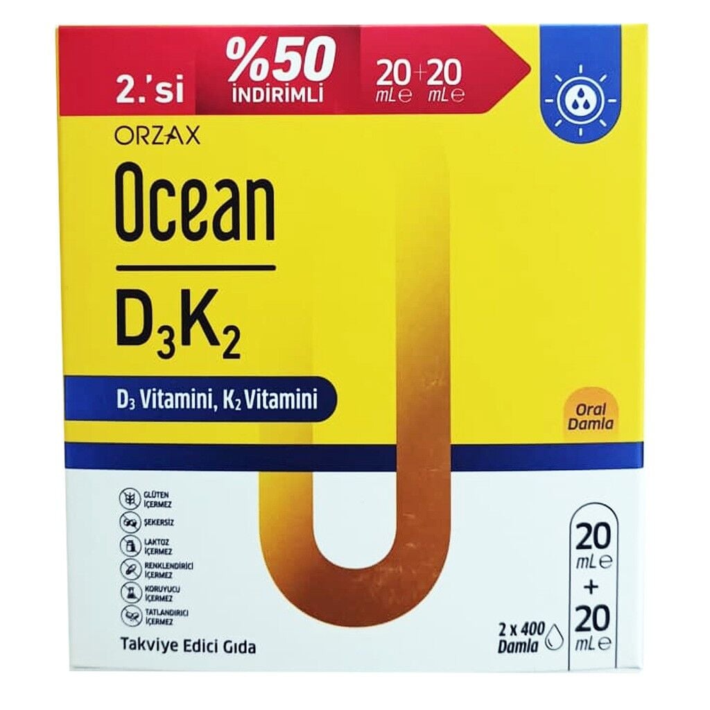 Ocean Vitamin D3 K2 Damla 20 ml 2 li Avantajlı Paket