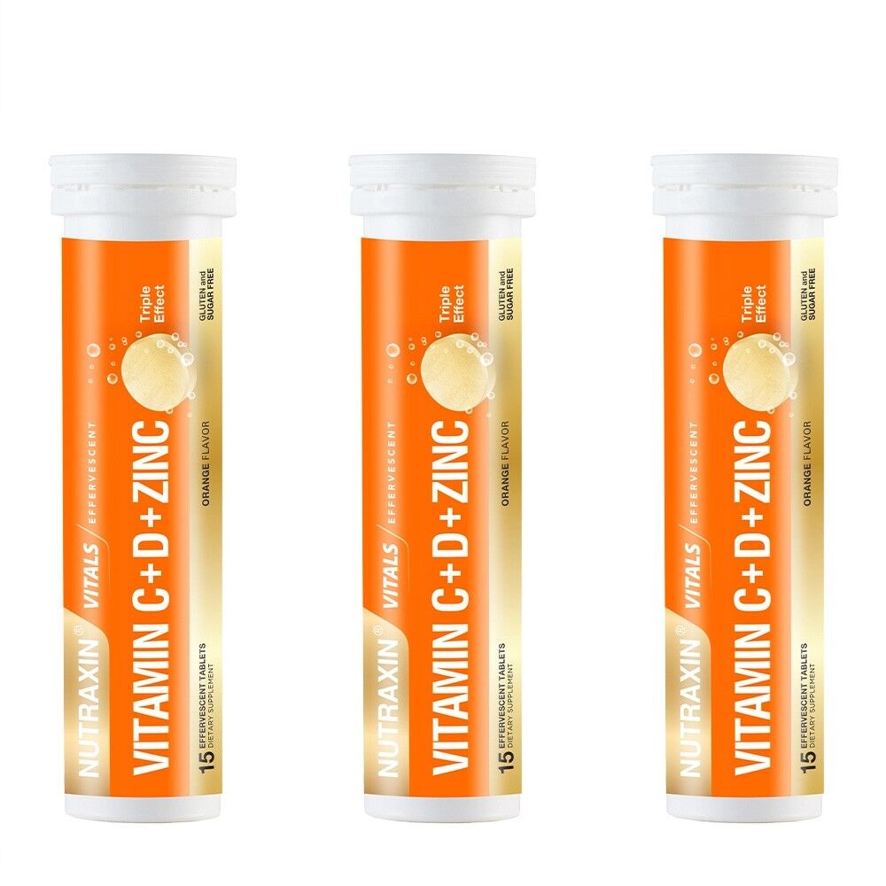 Nutraxin Vitamin C D Ve Çinko Üçlü Etki 15 Efervesan Tablet 3 ADET