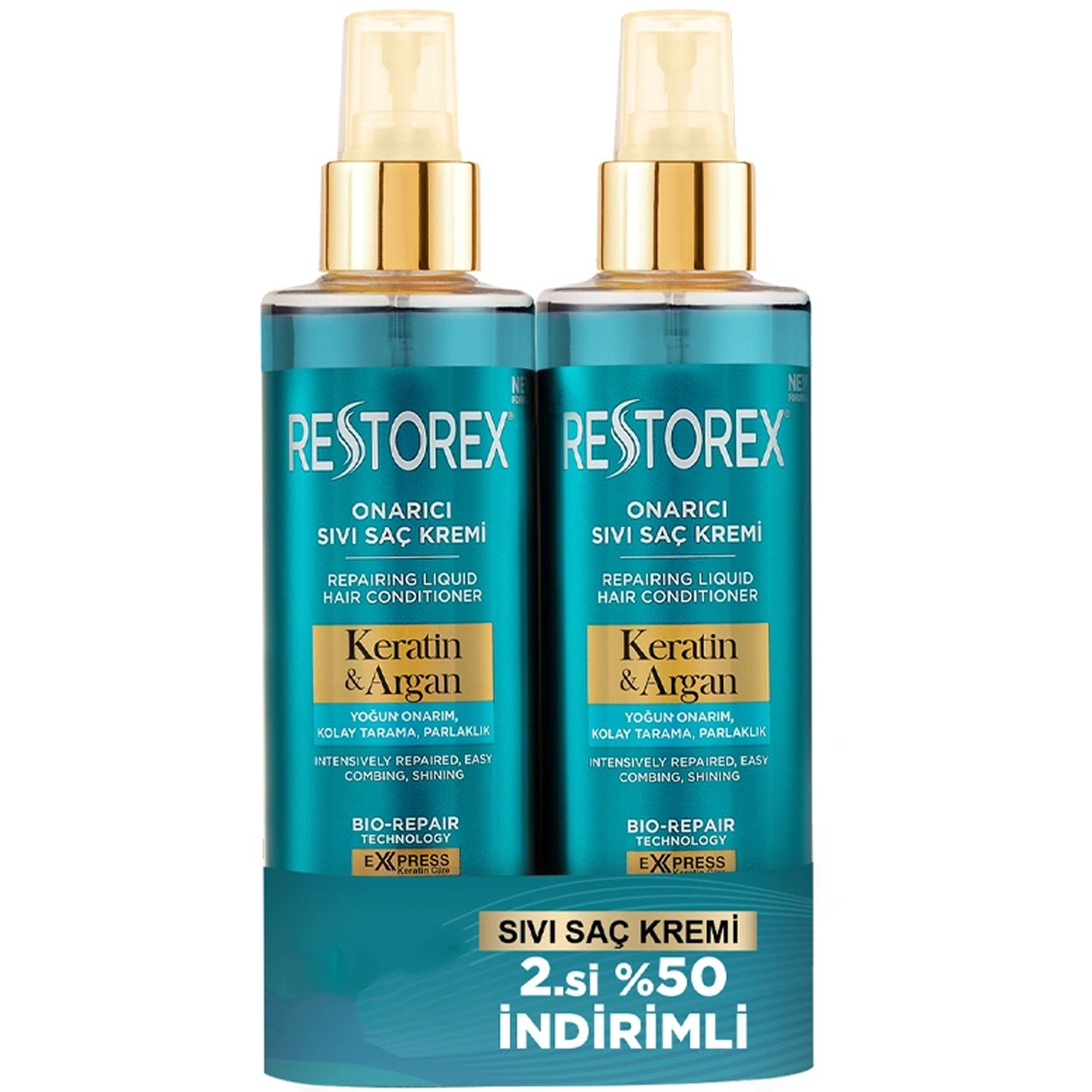 Restorex Keratin Ve Argan Onarıcı Sıvı Saç Bakım Kremi 200 ml + 200 ml