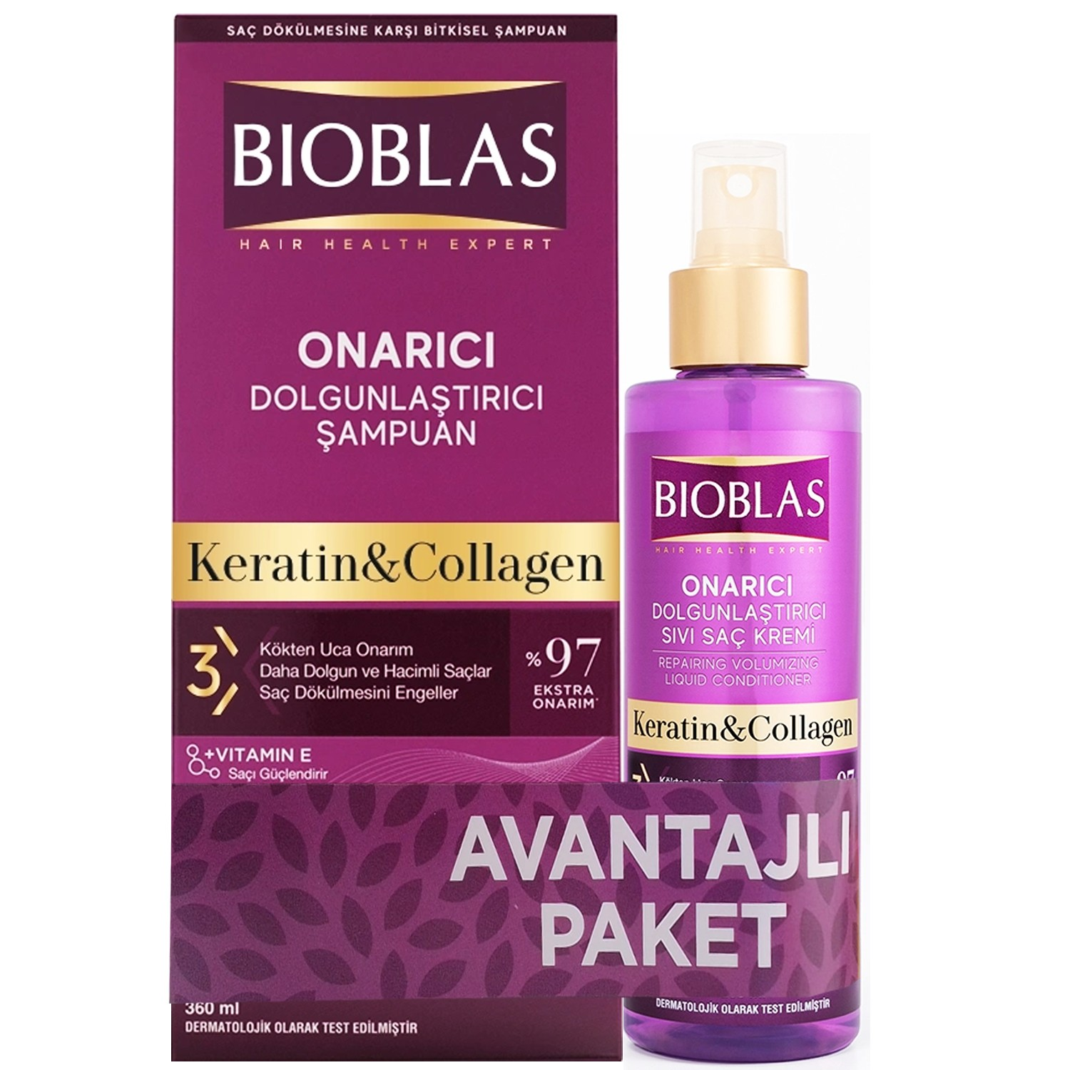 Bioblas Collagen Ve Keratin Onarıcı Dolgunlaştırıcı Şampuan 360 ml + Sıvı Saç Kremi 200 ml