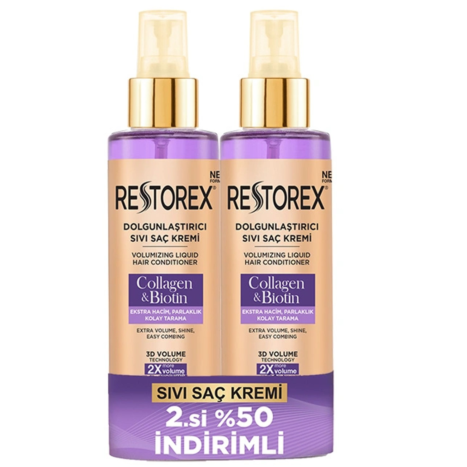 Restorex Collagen Ve Biotin Dolgunlaştırıcı Sıvı Saç Kremi 2 x 200 ml