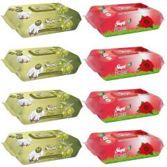 Sleepy Zeytinyağlı Islak Havlu 90 lı 4 Adet + Gül Kokulu 90 lı 4 ADET