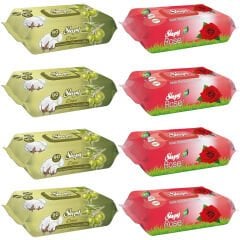 Sleepy Zeytinyağlı Islak Havlu 90 lı 4 Adet + Gül Kokulu 90 lı 4 ADET