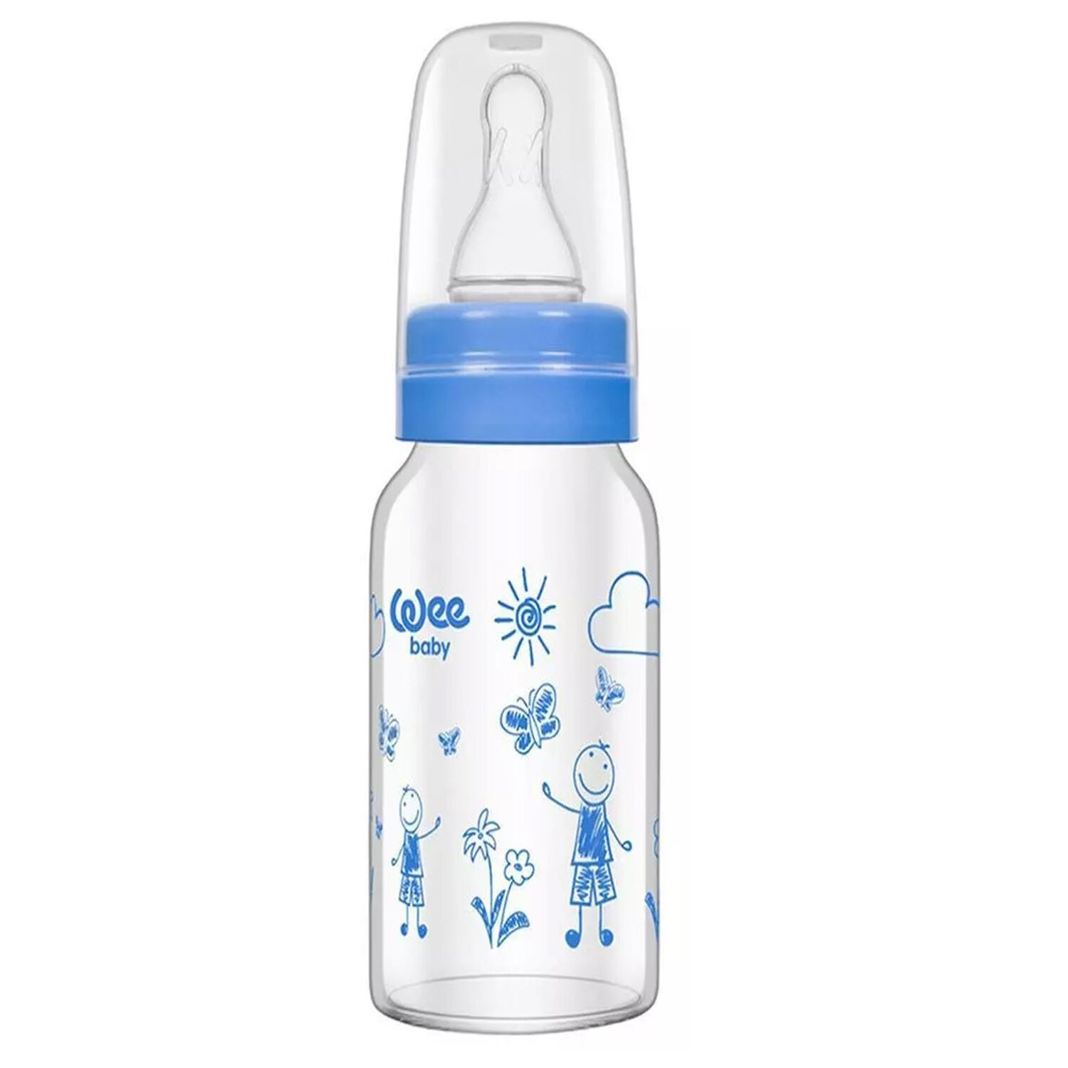 Wee Baby Isıya Dayanıklı Cam Biberon 180 ml Mavi