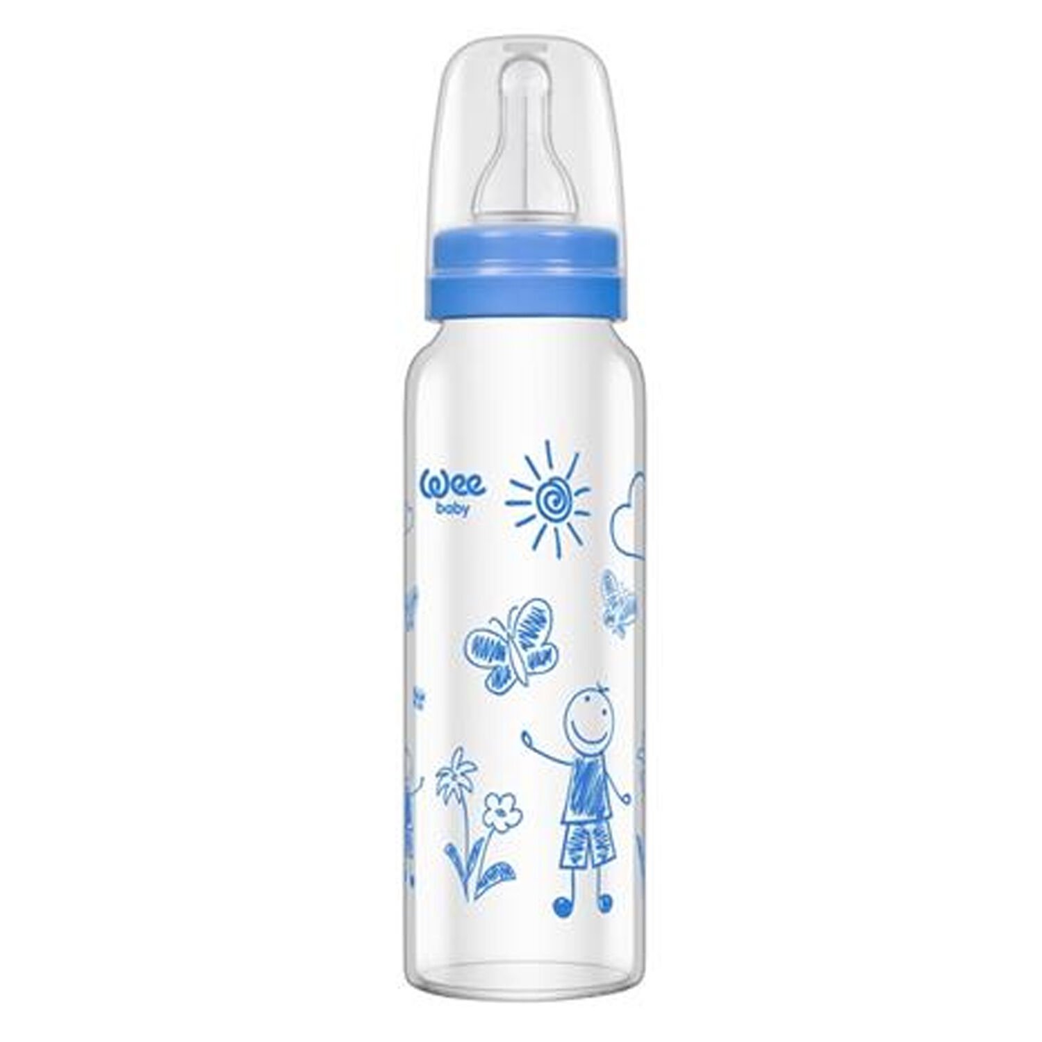 Wee Baby Isıya Dayanıklı Cam Biberon 240 ml Mavi