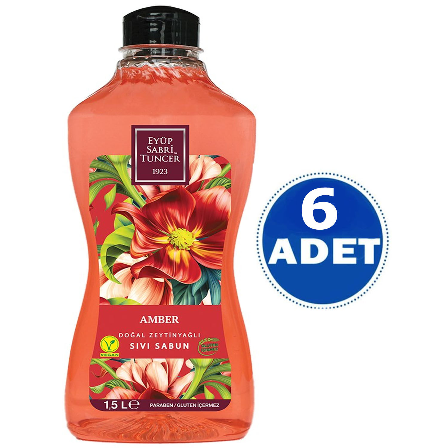 Eyüp Sabri Tuncer Amber Doğal Zeytinyağlı Sıvı Sabun 1.5 lt 6 ADET