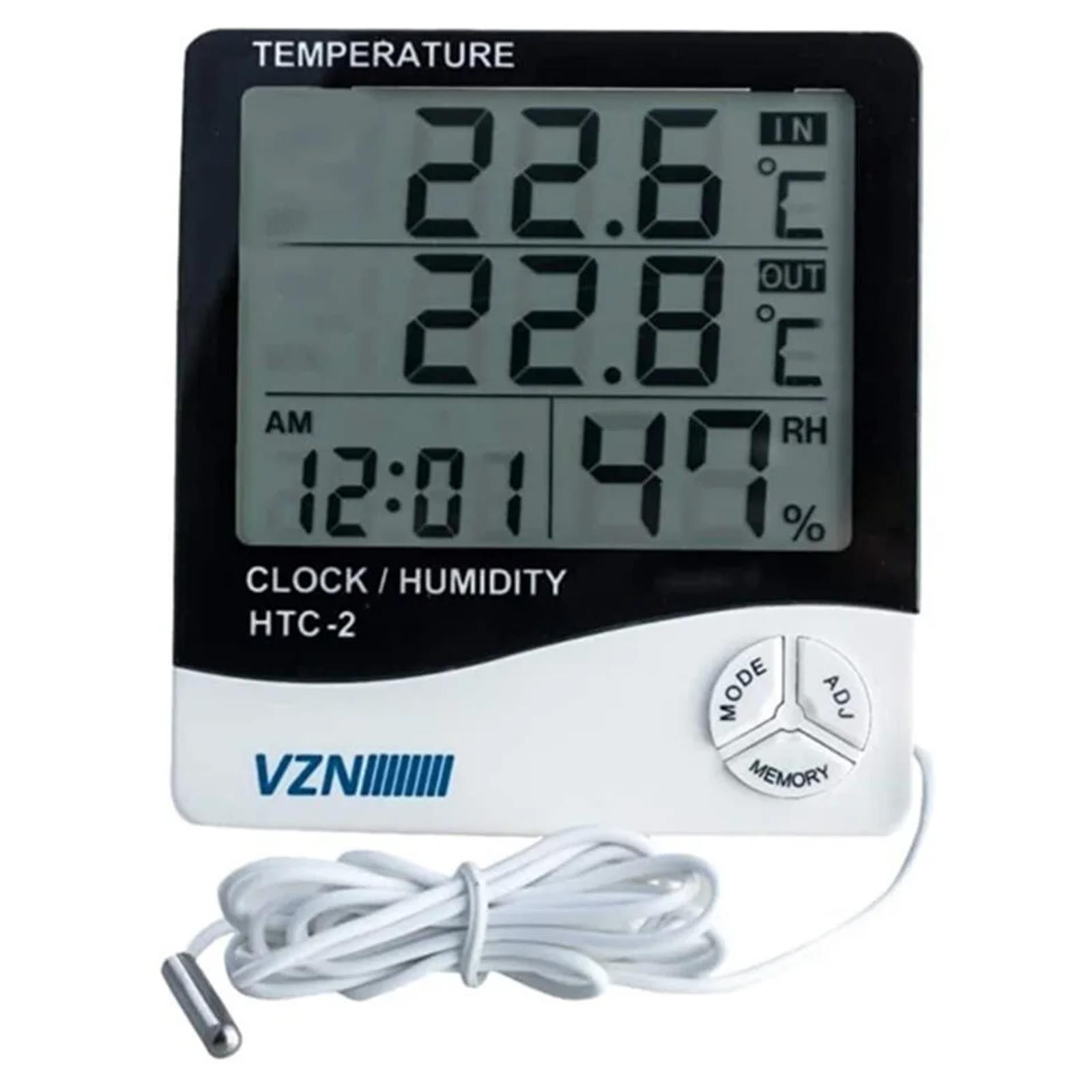 Vzn Htc-2 Dijital Kablolu Termometre Saat Ve Nem Ölçer