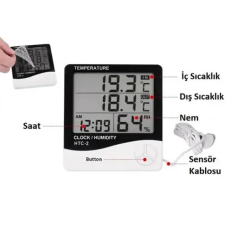 Vzn Htc-2 Dijital Kablolu Termometre Saat Ve Nem Ölçer