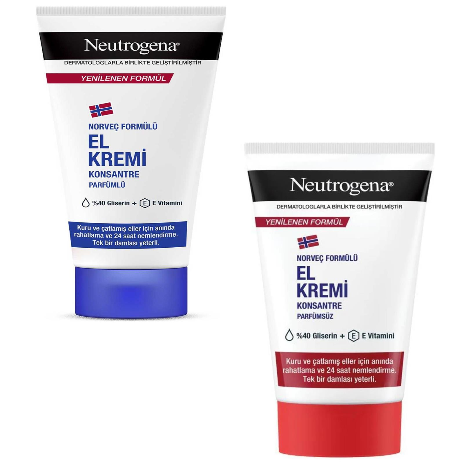 Neutrogena Konsantre Parfümlü El Kremi 50 ml + Neutrogena Parfümsüz El Kremi 50 ml