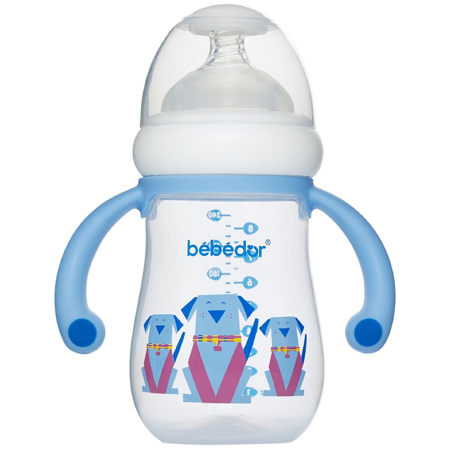 Bebedor Geniş Ağızlı Kulplu PP Biberon Antikolik Sistem 240 ml Mavi