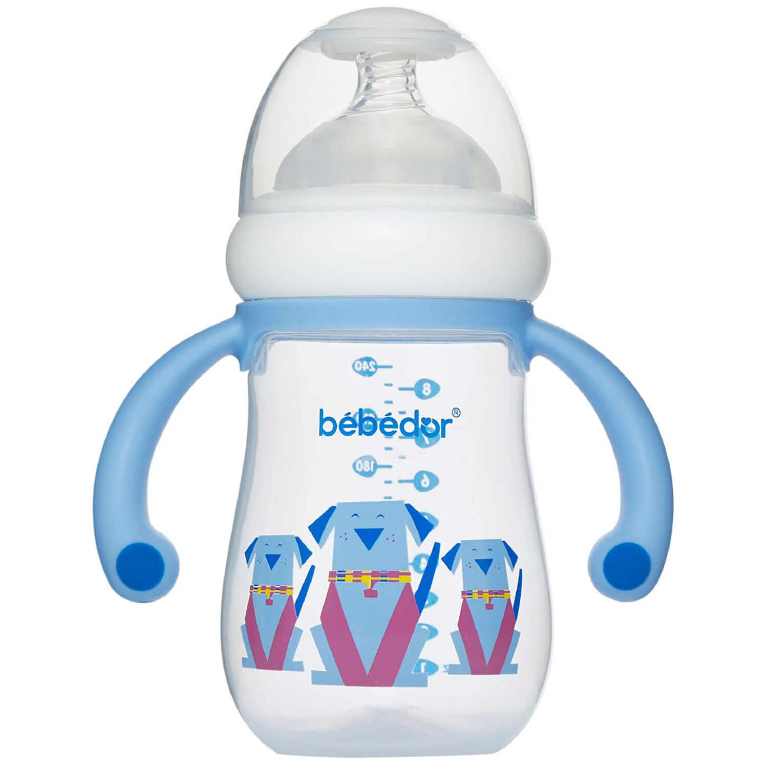 Bebedor Geniş Ağızlı Kulplu PP Biberon Antikolik Sistem 240 ml Mavi