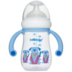 Bebedor Geniş Ağızlı Kulplu PP Biberon Antikolik Sistem 240 ml Mavi