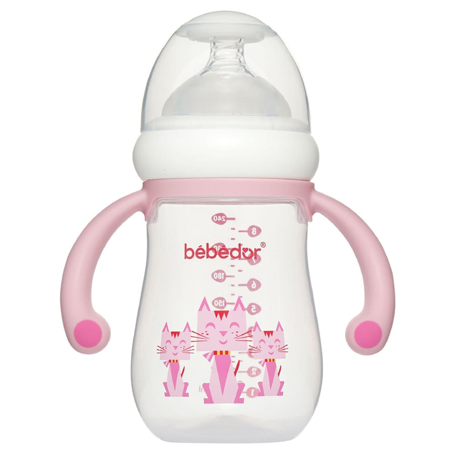 Bebedor Geniş Ağızlı Kulplu PP Biberon Antikolik Sistem 240 ml Pembe