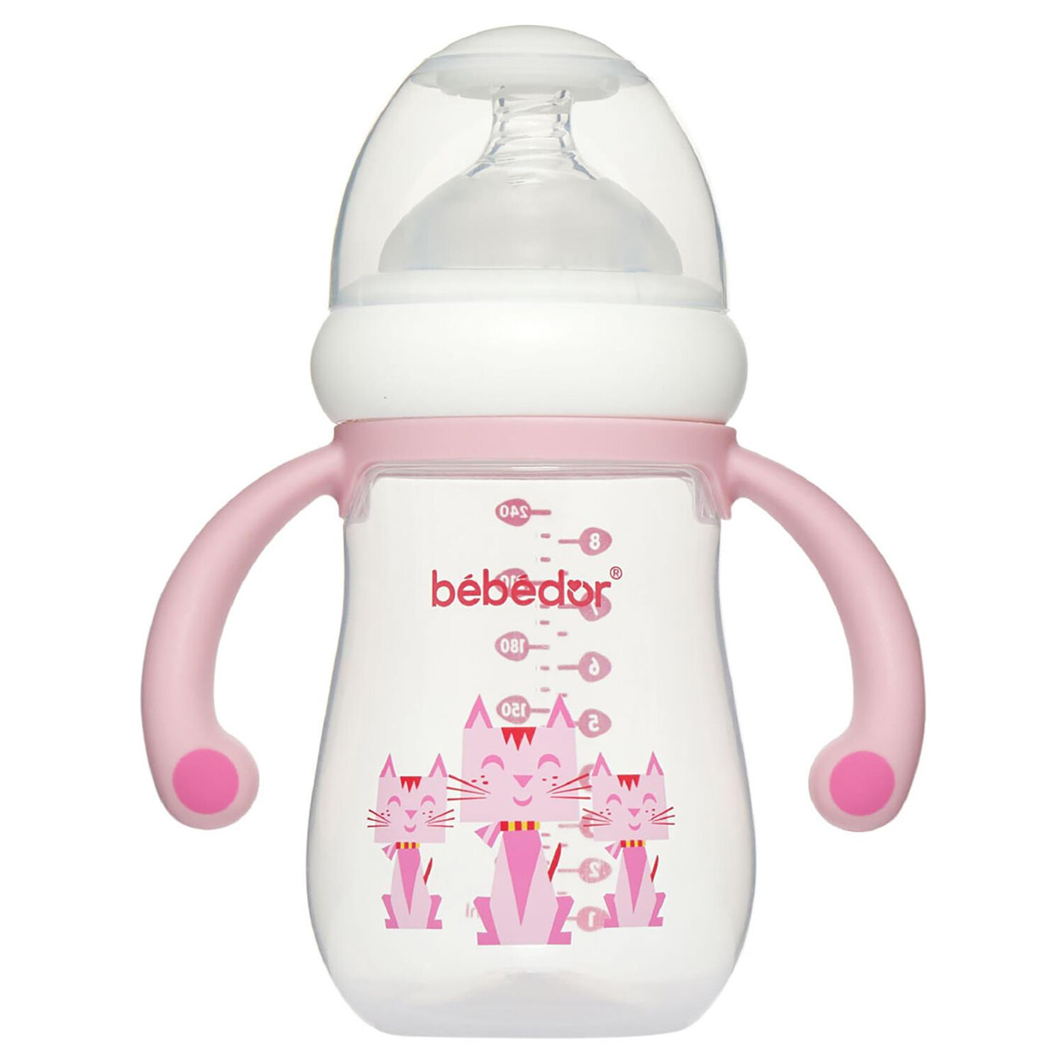 Bebedor Geniş Ağızlı Kulplu PP Biberon Antikolik Sistem 240 ml Pembe