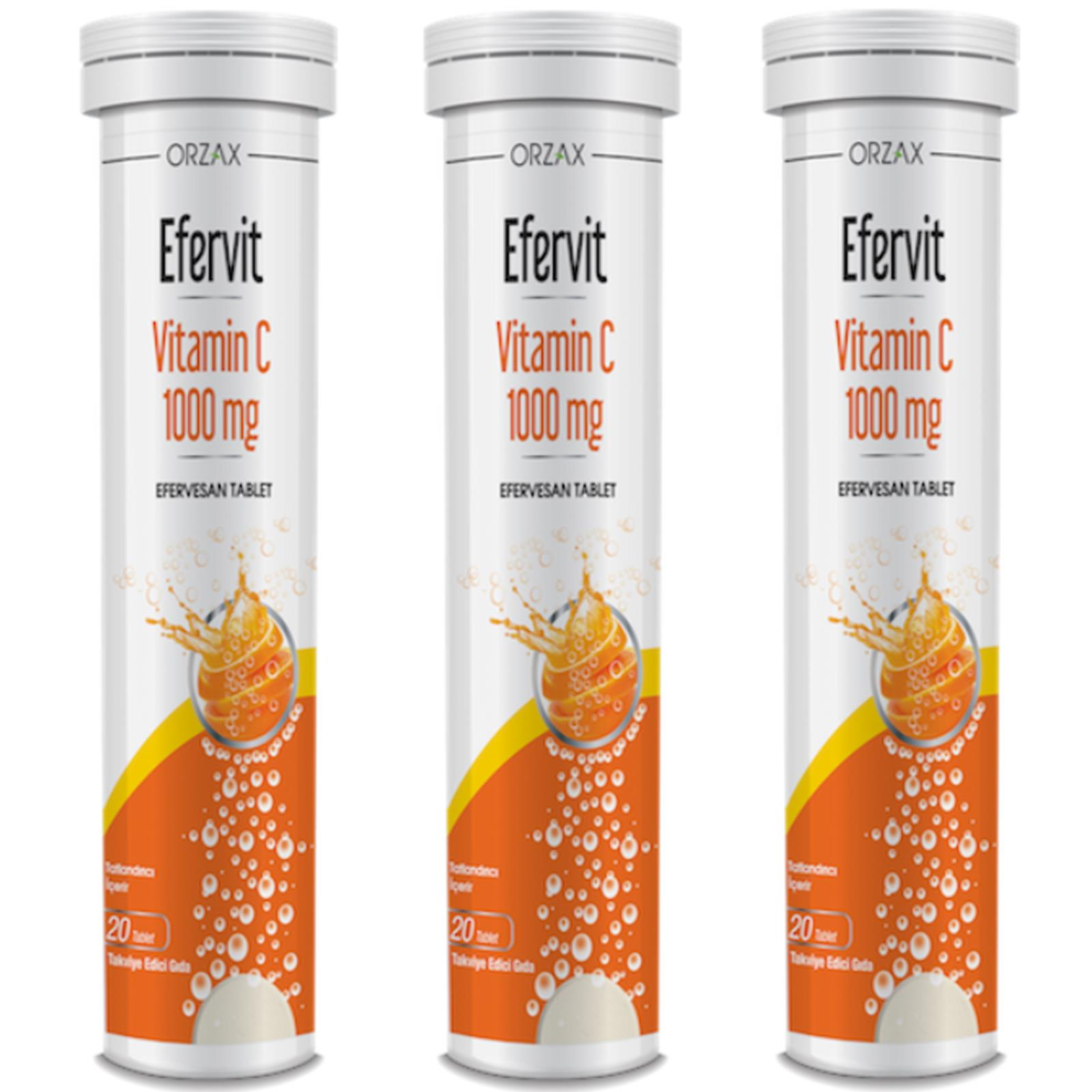 Orzax Efervit Vitamin C 1000 mg 20 Efervesan Tablet 3 ADET