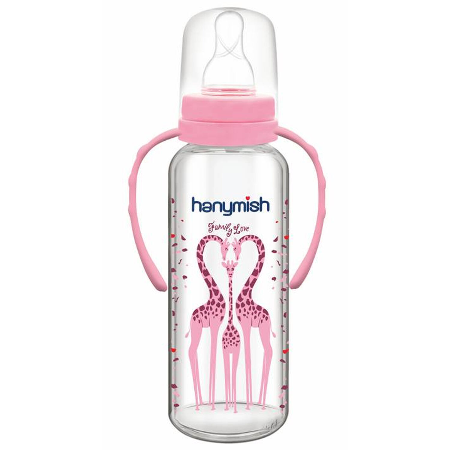 Hanymish 402 Kulplu Cam Biberon 240 ml Pembe