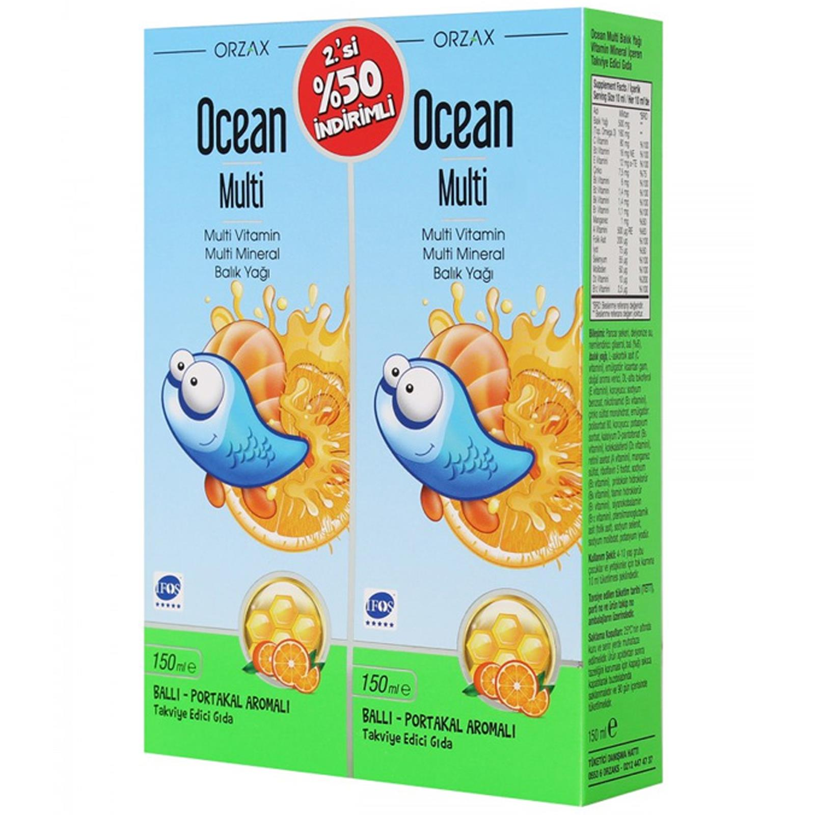 Ocean Multi Ballı Portakal Aromalı Şurup 150 ml + 150 ml 2 li Set