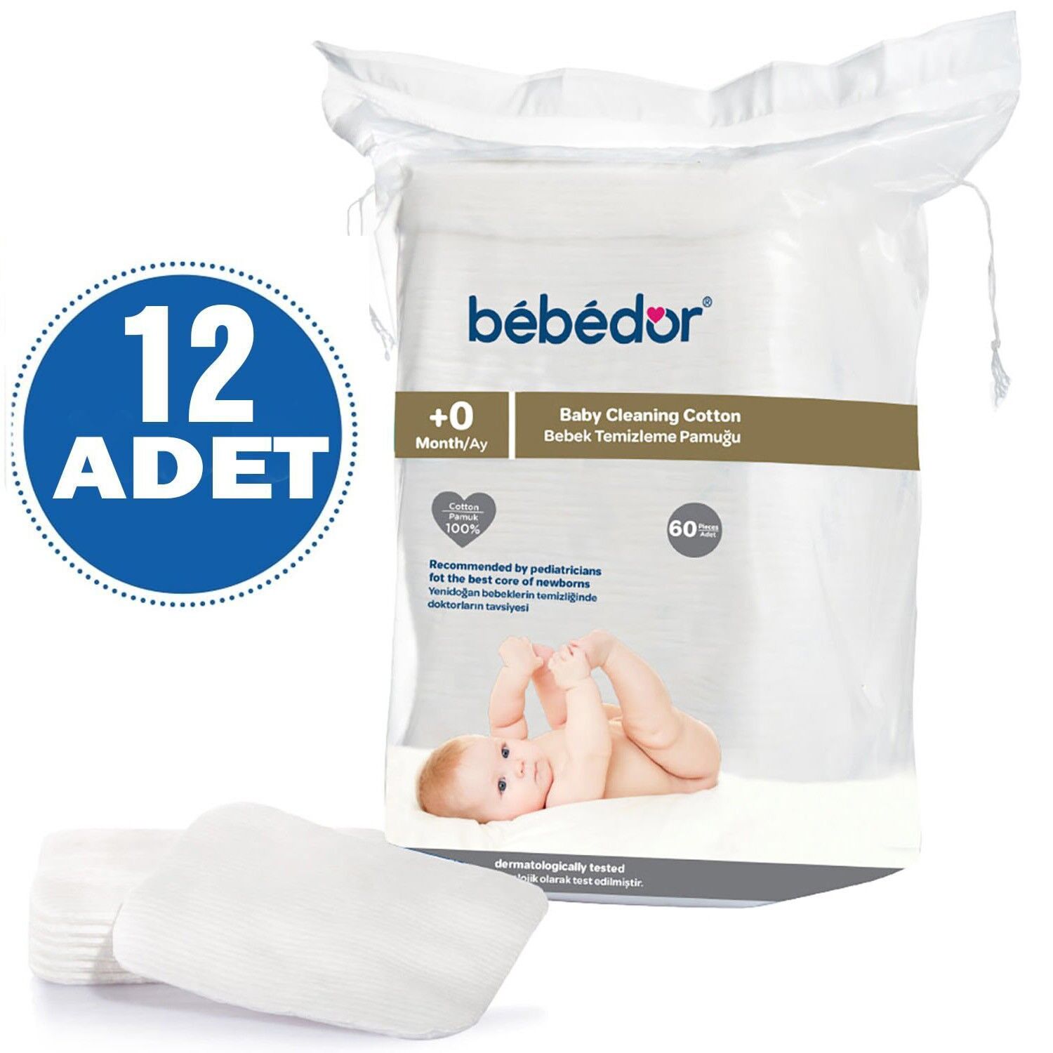 Bebedor Bebek Temizleme Pamuğu 60 lı 12 ADET