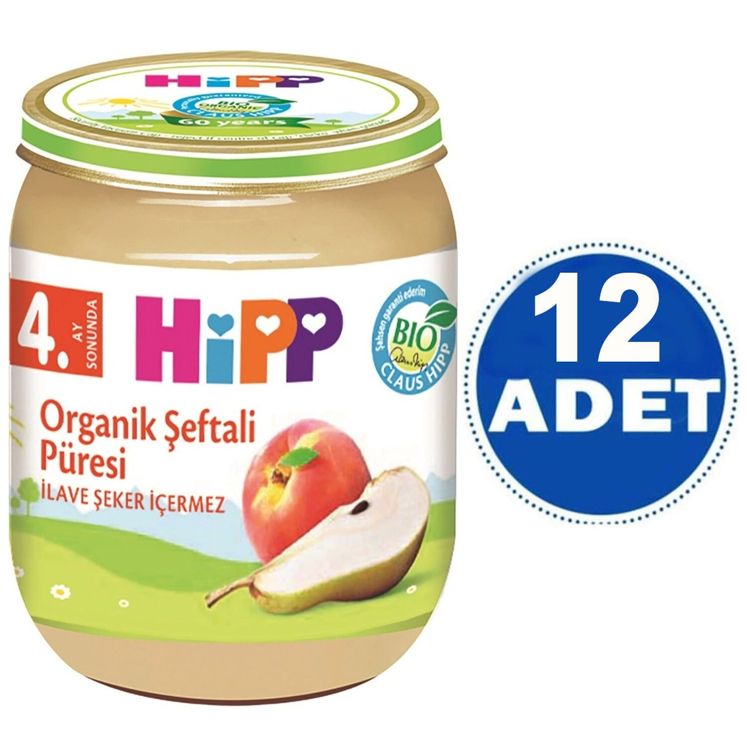 Hipp Kavanoz Maması Organik Şeftali Püresi 125 gr 12 ADET