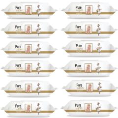 Pure Baby Organik Pamuklu 90 Yaprak 12 li Paket Islak Havlu